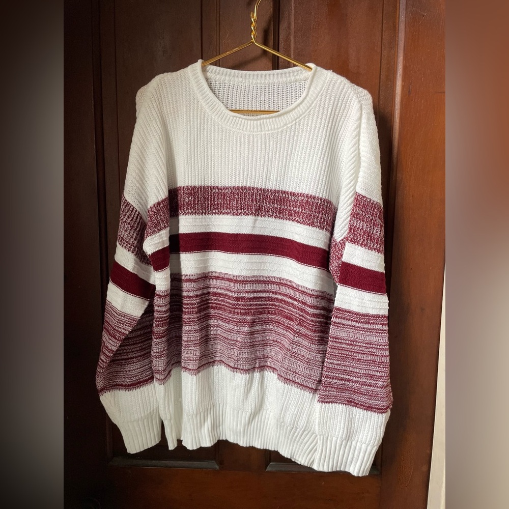 CiCi Bird women's large long sleeve white / maroon sweater